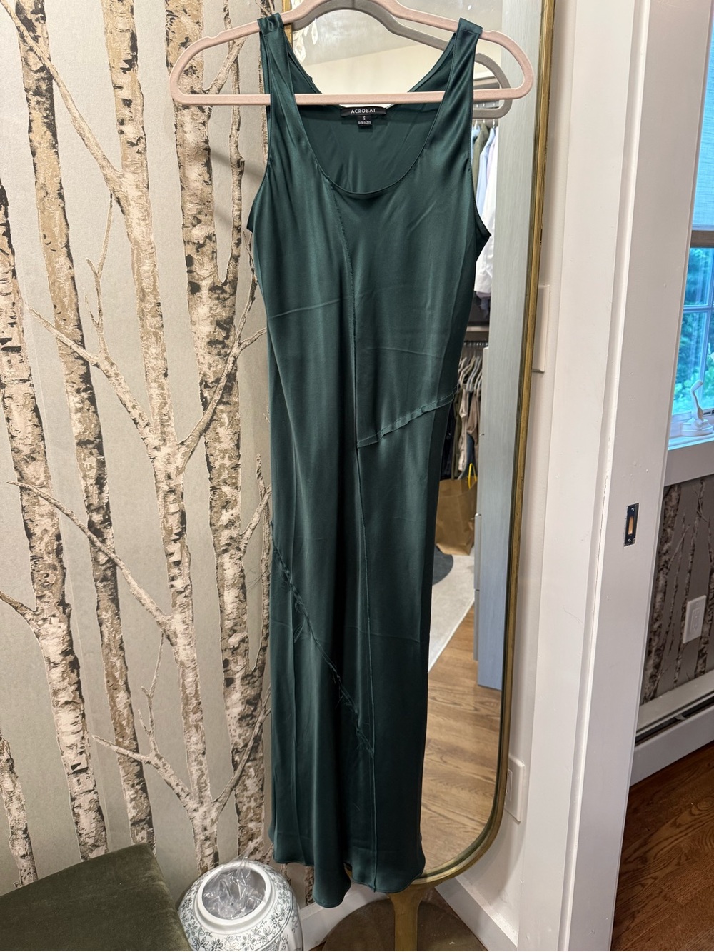 Acrobat Deep Green Silk Slip Dress with Bias Seams